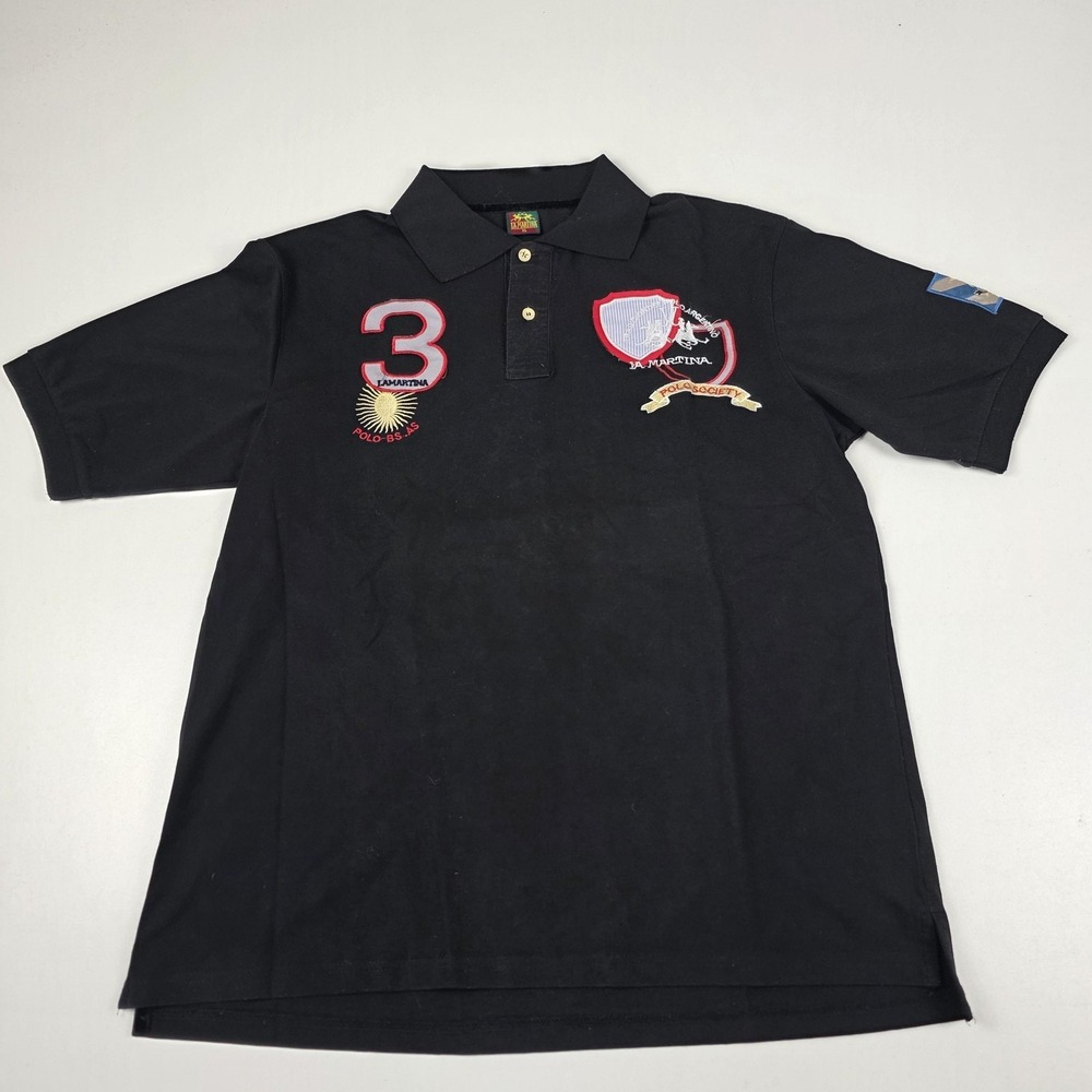 La Martina Polo Shirt Mens XL Black Argentina Polo Society Embroidered Flag Logo